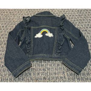 Girls Dark Jean Jacket with Rainbow on back